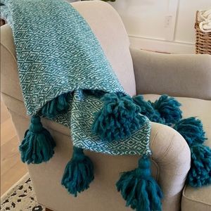 Anthropologie Turquoise Tassel Throw Blanket